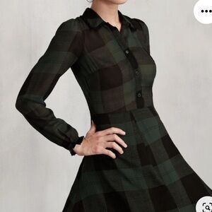 Reformation Green and Black Plaid Collared Dress size 2